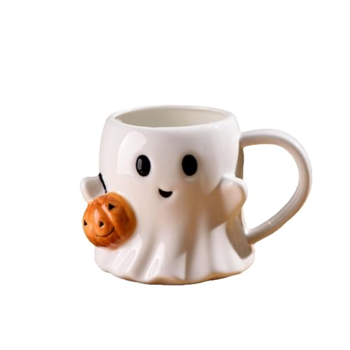 Mug Halloween, Tasse en Céramique Fantôme D'Halloween Mignonne, Verre à Boire Citrouille en Céramique avec Anse pour Café, Thé et Cacao, pour Halloween Cadeau et Utilisation Quotidienne, 600 ml