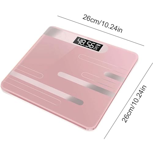 Balanza digital de baño con pantalla LCD y vidrio rosa miniatura 2