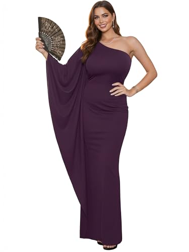 KOH KOH Plus Size Womens Long One Off the Shoulder Evening Cocktail Bridesmaid Wedding Party Tube Guest Summer Formal Flowy Elegant Sexy Gown Gowns Maxi Dress Dresses, Purple XL 14-16