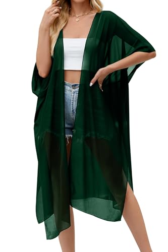 Hibluco Women's Summer Chiffon Floral Kimono Cardigan Long Swimwear Cover Ups
