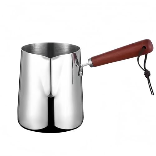 Milk Butter Warmer Pot 18oz/550ml Turkish Coffee Pot with Wooden Handle Stovetop Chocolate Melting Pan Cezve Ibrik Briki Greek Arabic Coffee Maker for Maple Syrup 18/8 Stainless Steel