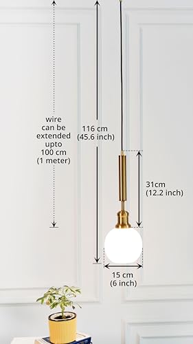 Image of Divine Trends Globe Hanging Pendant Light Antique Brass Finish with Frosted Milky White Glass | Hanging Lamp for Living Room | Pendant Ceiling Lamp - Pack of 1