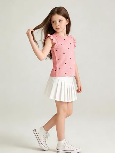 Image of Girls 4 Packs Tees Ruffle Short Sleeve T-Shirt Ribbed Knit Casual Summer Tunic Tops 4-12 Years