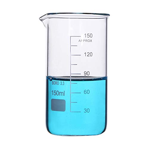 juler 2 Piece Glass Tall Form Beaker Borosilicate Graduated Measuring Cup Heat Resistant Thicken Chemistry Laboratory Replacement Liquid Container Round Bottom/Clear / 100ml