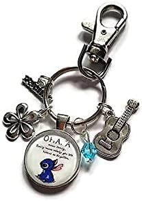HandmadeOHANA means family 20mm handmade glass cabochon bag clip keyring gift, Ohana Birthday family lilo hawaii holiday travel present, Xmas stocking favors