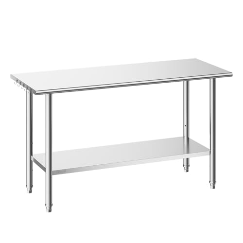 Image of VEVOR Stainless Steel Work Table, 24x60 Inch Food Prep Table, Commercial Kitchen Workstation with Adjustable Undershelf, Metal Heavy Duty Utility Worktable, for Restaurant Home Hotel Garage Outdoor