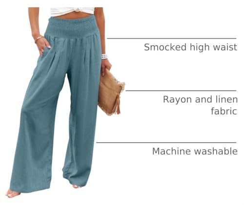 Image of ANRABESS Women Linen Palazzo Wide Leg Pants with Pockets