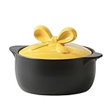 MEMEM Keramik-Auflaufform, Suppenterrine mit Deckel, kreativer Hot Pot Servierschüssel mit Doppelgriffen, traditionelle Kochkunst(Yellow,4.0L)