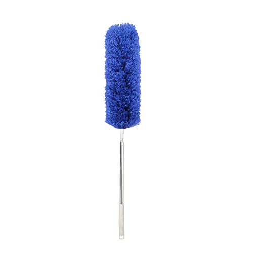 Ceiling Fan Feather Duster with Extension Pole, Cobweb & Corner Brush for Cleaning, Long Handle Aluminum Telescoping Pole, Washable, Blue, 130cm