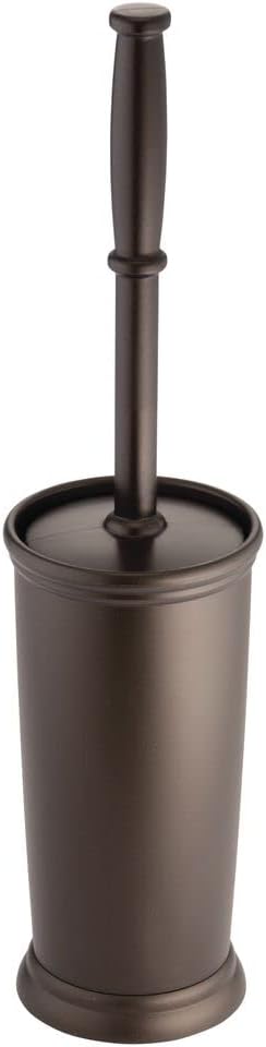 Lowest Price mDesign Compact Freestanding Plastic Toilet Bowl Brush and Holder for Bathroom Storage and Organization - Space Saving, Sturdy, Deep Cleaning, Covered Brush - Bronze