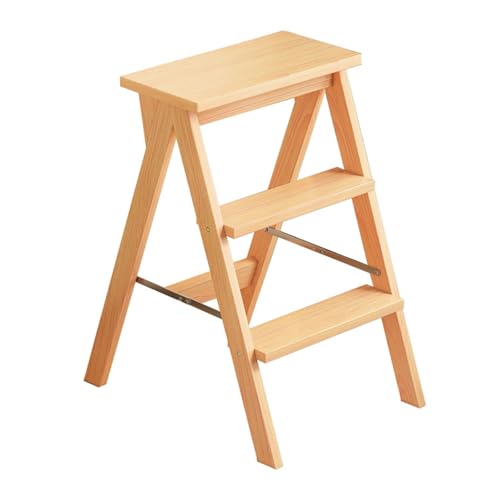 Taburete de escalera plegable de madera maciza para hogar 2