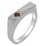 LBG Solid 18ct White Gold Natural Garnet Mens Heavy Weight Solitaire Band Ring - Size V 1/2