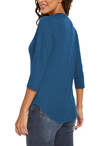Womens Tops 3/4 Sleeve V Neck Shirt Casual Tunic T-Shirts Dressy Work Blouse Dark Blue L #TOP4