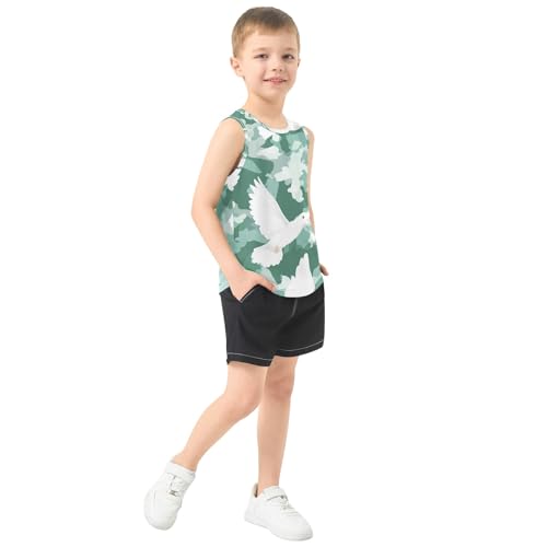 Boys' Tank Top Shirt White Dove Green Camouflage Pattern Sleeveless T-Shirts4