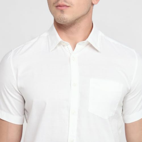 Image of Parx Men Slim Fit Solid Pattern Pure Cotton Button Down Collar Half Sleeve Casual Shirt