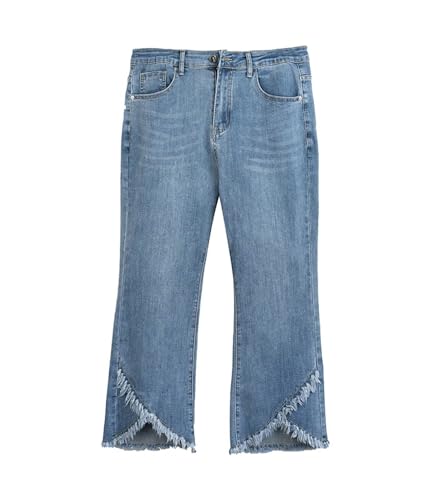 INVACHI Womens Stretch Cropped Fringe Jeans Distressed and Ripped Denim Jeans Tassel Denim Pants with Frayed Hem2