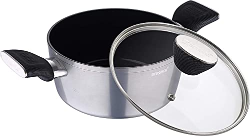 Image of Bergner Carbon TT Forged Aluminium Non-Stick Casserole with Glass Lid, 24 cm, 4.6 Liters, Induction Base, Metallic Grey