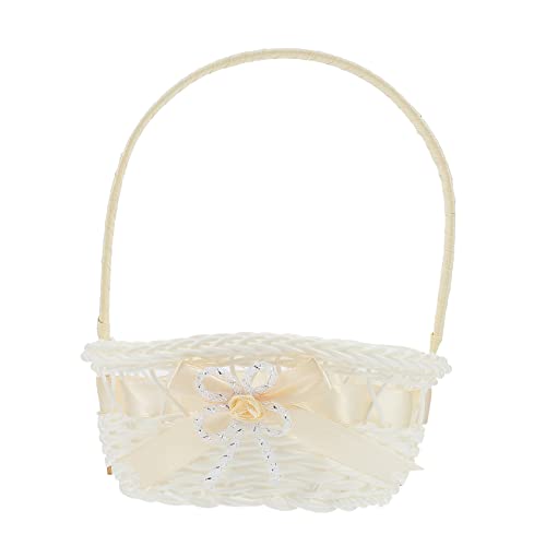 Cabilock Portable Woven Flower Basket with Handle for Flower Arrangements Storage Weddings Picnics Versatile Home Random Bow Design