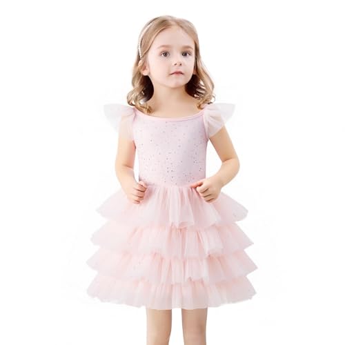 Tutu.kk Toddler Girls Tulle Dress Ruffle Sleeveless Shiny Tiered Fluffy Tutu Dresses Summer Cake Dress for Birthday Party