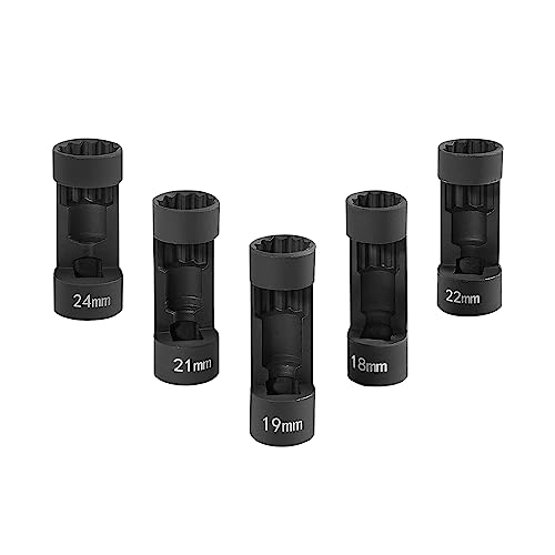 UTMALL 5 Pieces Strut Nut Socket 18mm 19mm 21mm 22mm 24mm with 12 Point 1/2" Drive, Suspension Strut Nut Socket Tool Easy Remove Strut Nuts