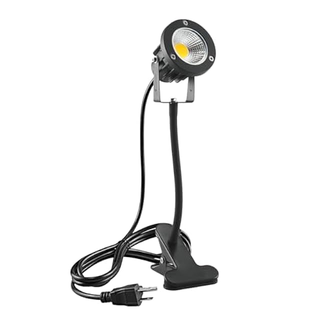Taysing LED Spot Lights Plug in Outdoor Indoor Light 7W 3000K 6.6ft Power Cord Waterproof Landscape Lights Spotlight with Clip and Metal Hose for Plants Yard Garden Accent Lighting Ambient Light