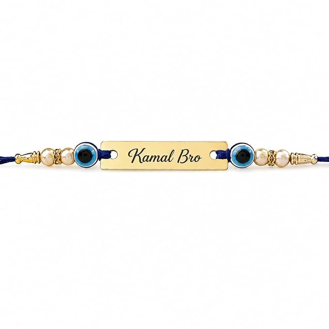 Personalized Blue Evil Eye Rakhi with Engraved Name-image-7