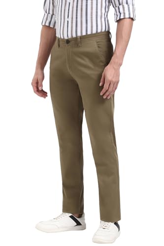 Image of Peter England Men's Straight Fit Mid Rise Chino Casual Trouser with Premium Dobby