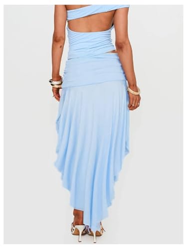 GORGLITTER Women's Ruched Flowy Asymmetrical Maxi Skirt High Slit Low Rise Boho Skirts3