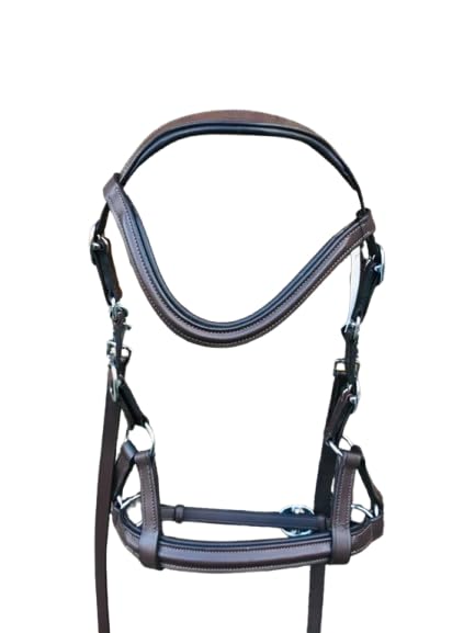 Benz Equestrian Anatomical Padded Bridle with Comfort Headpiece, Noseband, and Rubber Reins Ideal for Jumping and Dressage (Brown , Cob)