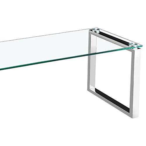 Plata Import Modern Glass Coffee Table with Chrome Metal Frame, Tempered Glass Top Rectangular Center Table for Living Room, Sofa Table for Home & Office (Polished Finish) by Plata Import - Image 2