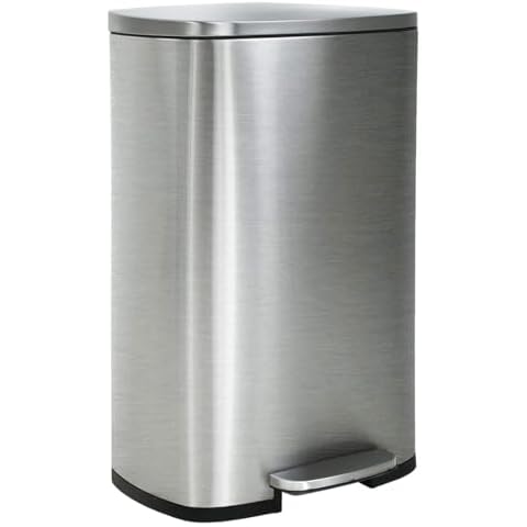 YRLLENSDAN 13 Gallon Stainless Steel Kitchen Trash Can with Lid, Foot Pedal, Removable Inner Bucket, Fingerprint-Resistant Soft Close, Odor-Sealing Design for Home, Office, Bathroom (Chrome) Cover