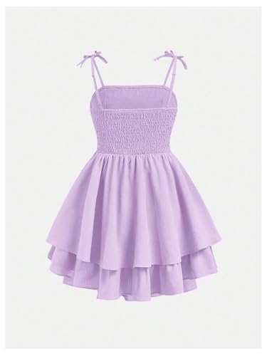 Image of SHENHE Girl's Smocked Ruched A Line Swing Dress Layered Tie Shoulder Flowy Cami Short Dress
