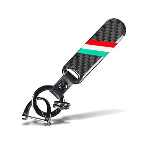 QOMAGO Car 3 color Pattern Flag color Car Keyring Keychain Carbon Fiber Resin Leather Alloy Set Fashion Sports Keychain （Red White Green）, Color-r-w-g, S