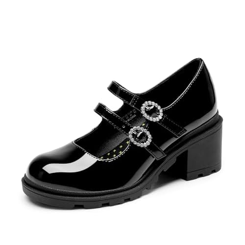 DREAM PAIRS Mary Jane Shoes for Girls Platform School Uniform Party Chunky Dress Heel Double Straps Flats for Little Big Kid 11 Little Kid Black