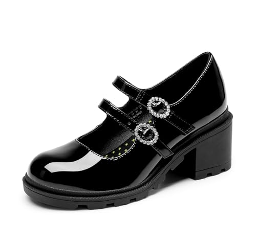 DREAM PAIRS Mary Jane Shoes for Girls Platform School Uniform Party Chunky Dress Heel Double Straps Flats for Little Big Kid