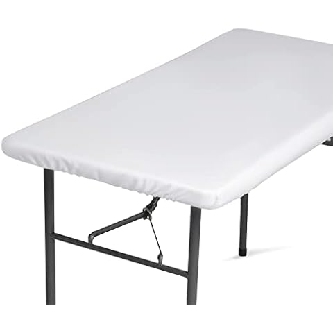 SH SIGNATURE HOME 4ft Fitted Tablecloth Rectangle White Table Cover - Fitted Table Covers for 4 Foot Tables. Washable Picnic Table Cover Indoor Outdoor Elastic Tablecloth 24 x 48 inch Cover