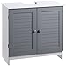 kleankin Mobile Sotto Lavabo Bagno Salvaspazio con 2 Ante e Ripiano Regolabile a 3 Livelli, in MDF, 60x30x60cm, Grigio e Bianco