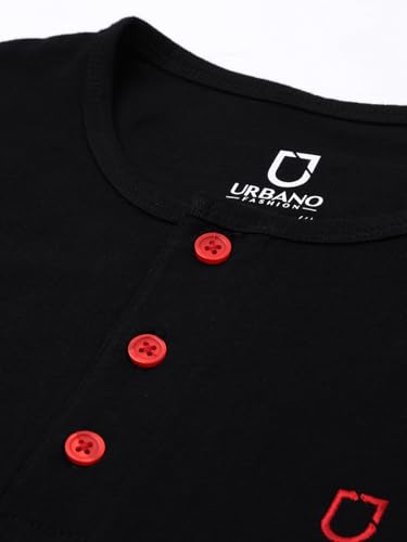 Image of Urbano Fashion Men's Solid Henley Neck Slim Fit Full Sleeve Cotton T-Shirt