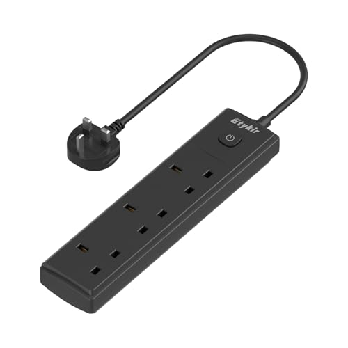 Short Extension Lead 0.5M Small Extension Cable (13A/3250W) 3 Way Switched Extension Lead Power Strip Surge Protector Black