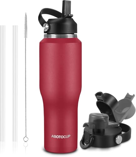 Image of Insulated Water Bottle 40oz with Straw /Spout Lids, Stainless Steel Water Bottles Keep Cold 24h&Hot 12h, Metal Water Bottle with Straw that Fits in Cup Holder, Water Bottle Leak-proof,BPA Free