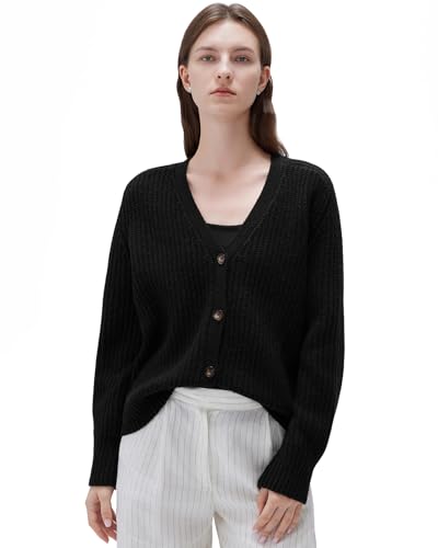 SUUKSESS Women Long Sleeve Button Down Short Cardigan 2025 Fall Loose Open Front Knit Sweater2