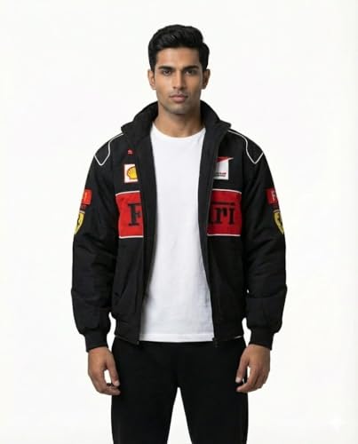 Image of F1 Trandy Racing Sport Jacket for Men | Biker Bomber Jacket | Polyester Lightweight Stylish Streetwear | Sportswear Print with Zipper Closer Comfortable Wear for Women