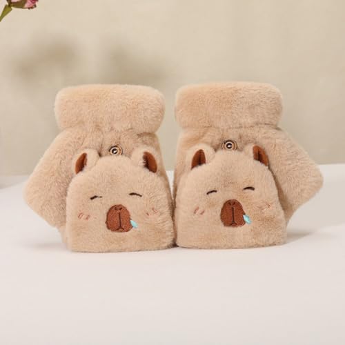 Capybara Plush Gloves Cute Kids Winter Gloves Flip Cover Touchscreen Half Finger Mittens Outdoor Windproof Warm Glove for Girls3