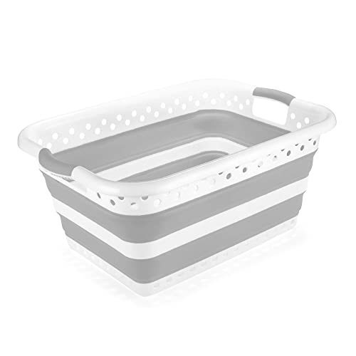 Addis 45L Collapsible Laundry Basket | Space Saving White & Grey