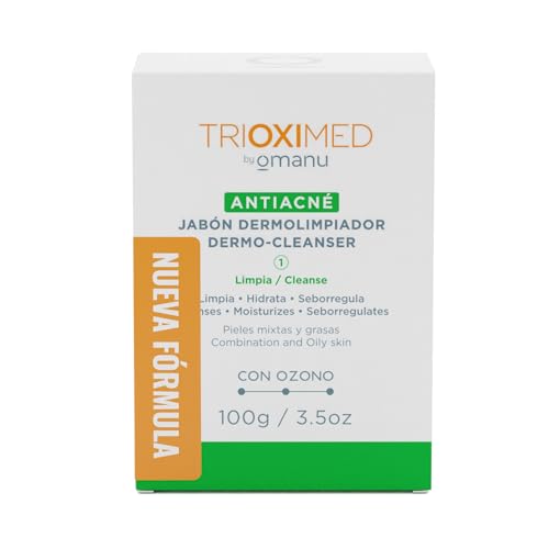 TRIOXIMED | Jabón Facial y Corporal Dermolimpiador Antiacné en Barra 100 G | Regula la piel grasa, exfolia e hidrata | Para rostro y cuerpo, desinflama y...