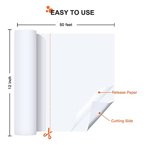 Image of HTVRONT White Permanent Vinyl - 12 inch x 50 FT Matte White Adhesive Vinyl Sheets Compatible with Cricut Cutting Machine, Silhouette and Cameo Cutters