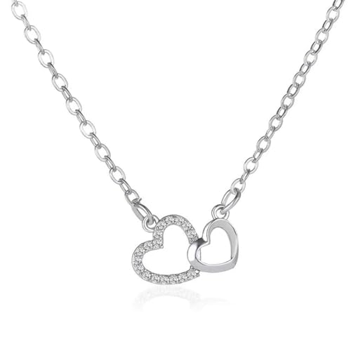 MenYiYDS - Sterling Silver Ladies Necklace with Intertwined Hearts Pendant, 5A Zirconia, Gifts for Women