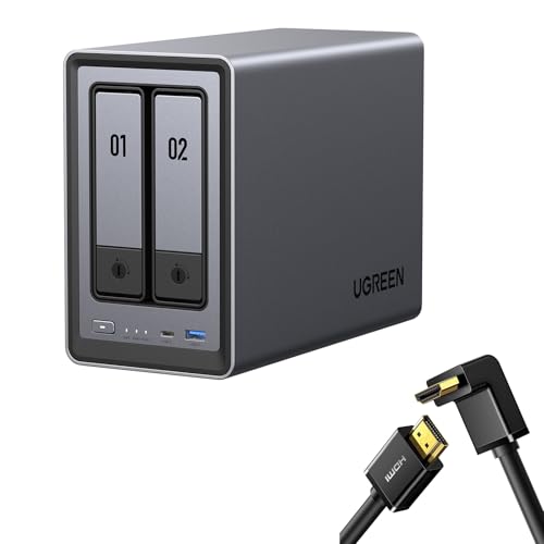 UGREEN NASync DXP2800 2-Bay Desktop NAS,Network Attached Storage (Diskless) Bundle with HDMI Cable Right Angle 4K 90 Degree HDMI Cord 3.3FT