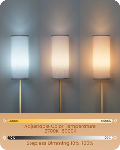 Image of Set of 2 Dimmable Floor Lamps for Living Room with 2 Remotes and Foot Switch, 64.4 inchModern Standing Lamp, Corner Lamp for Bedroom, Bulb Included, 3000K-6500K, White and Gold DCW06LDP205W1