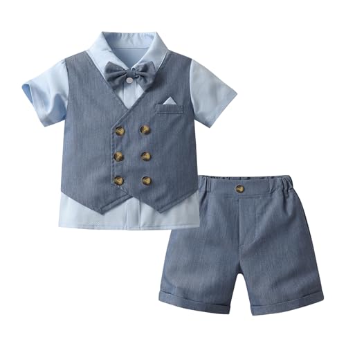 Image of Boarnseorl Baby Boys Shorts Sets, Infant Shirt+Shorts+Bow Tie+Vest,Toddler Gentleman Outfits Suits